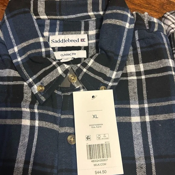 2-Men's casual Saddlebred Black/white and blue/black flannel button down NWT - Picture 5 of 5